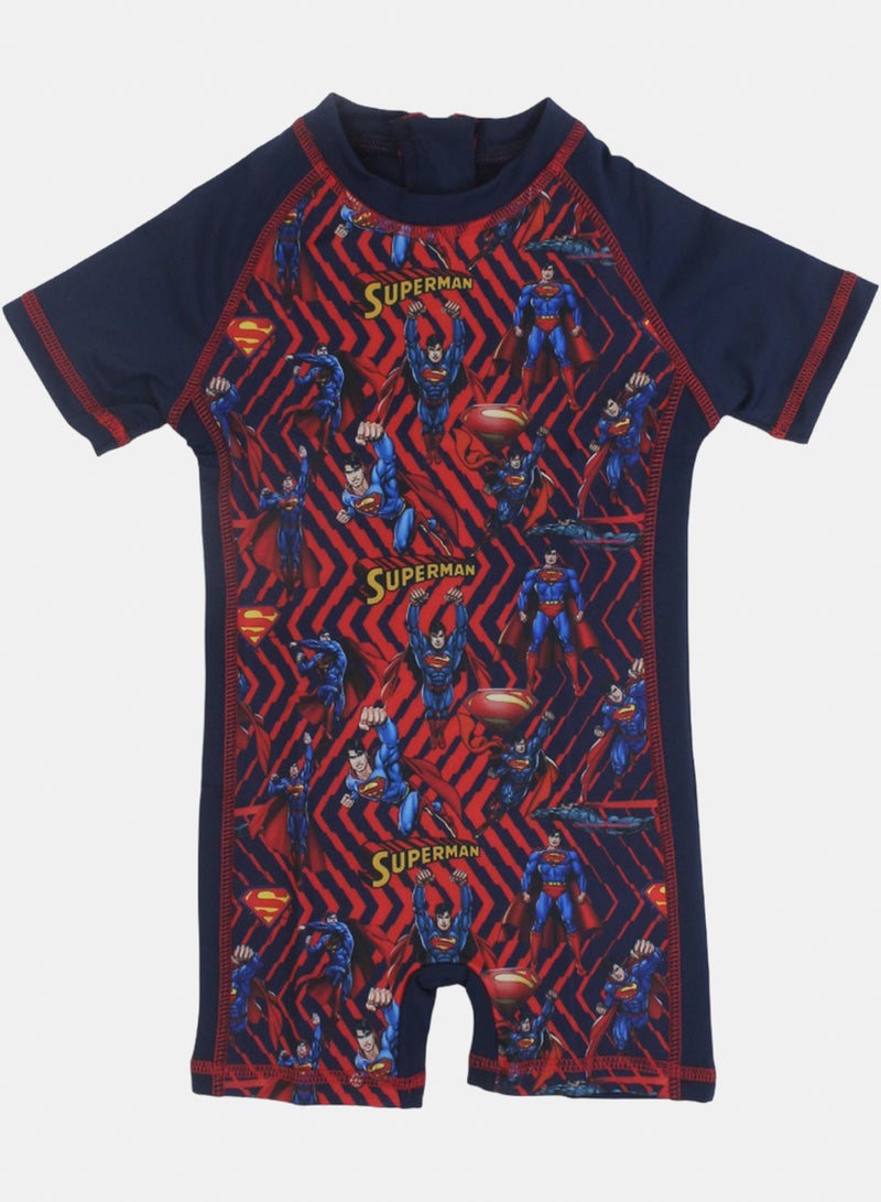 Boys Sunsuit One-Piece – Navy with Super-Man Print