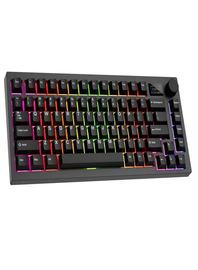 TECWARE Spectre 75% RGB Mechanical Gaming Keyboard with Customizable LCD Screen, Multi-Function Knob, Gasket Mount, South Face 5-Pin Universal Hot-Swappable Sockets Black Candy Red Switch - Image 1