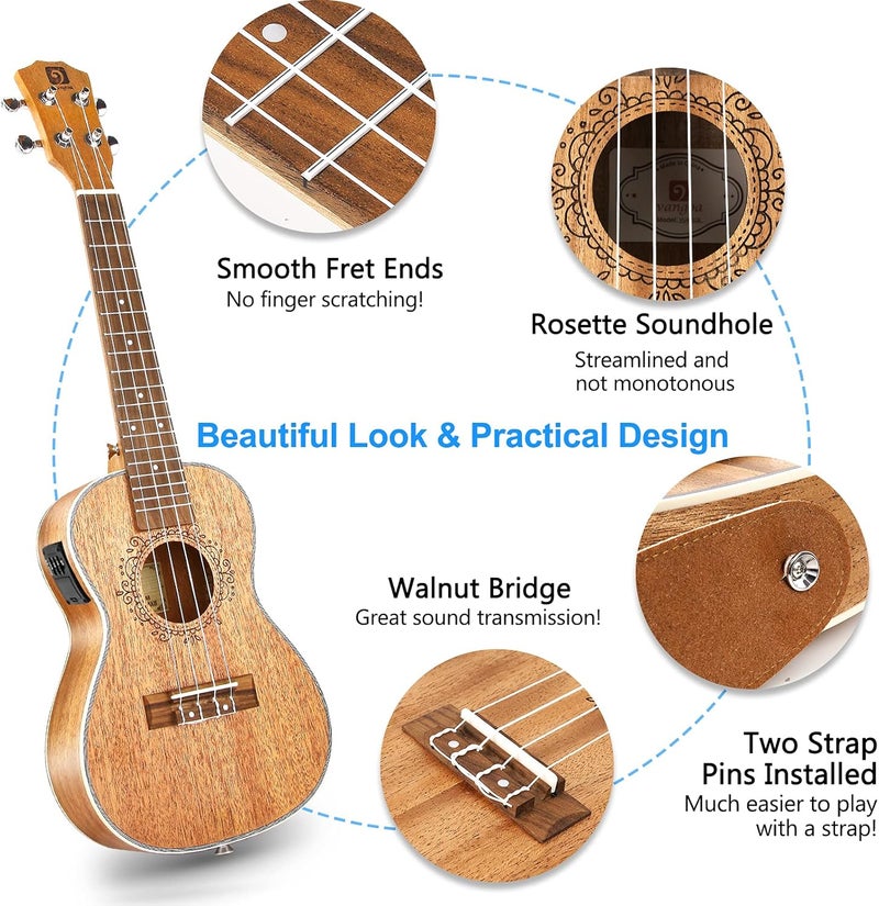 Vangoa Tenor Ukulele, Acoustic Electric Ukelele 26 inch Uke Mahogany Ukulele Professional Set with Equalizer Starter Kit (Gig Bag, Picks, Straps, Strings, Cleaning Cloth, Getting Started Manual) by - Image 5