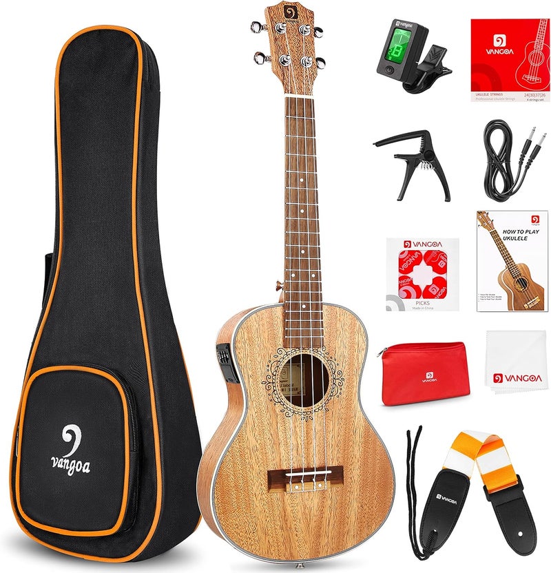 Vangoa Tenor Ukulele, Acoustic Electric Ukelele 26 inch Uke Mahogany Ukulele Professional Set with Equalizer Starter Kit (Gig Bag, Picks, Straps, Strings, Cleaning Cloth, Getting Started Manual) by - Image 1