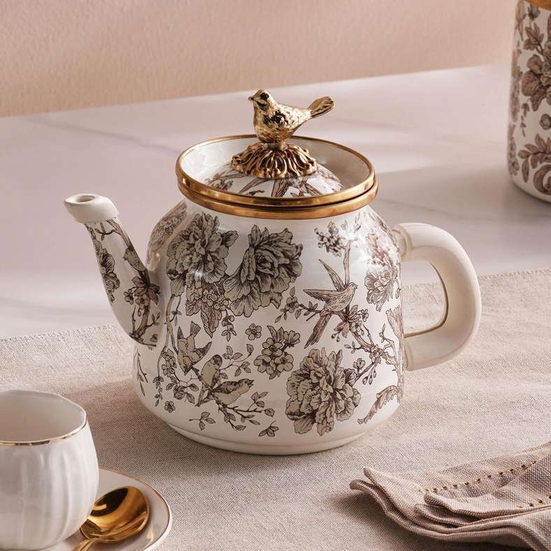 Pan Home Florian Wren Tea Pot - White and Brown