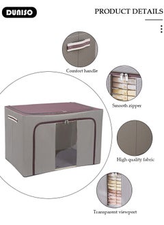 DUNISO 2 Pack Clothes Storage Bag,  66L Foldable Steel Frame Closet Organizers Storage Containers,Large Storage Bins with durable handles for Comforters, Blankets, Bedding,Toys, Books, Foldable with Sturdy Zipper, Gray  - Image 2