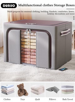 DUNISO 2 Pack Clothes Storage Bag,  66L Foldable Steel Frame Closet Organizers Storage Containers,Large Storage Bins with durable handles for Comforters, Blankets, Bedding,Toys, Books, Foldable with Sturdy Zipper, Gray  - Image 3