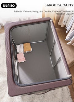 DUNISO 2 Pack Clothes Storage Bag,  66L Foldable Steel Frame Closet Organizers Storage Containers,Large Storage Bins with durable handles for Comforters, Blankets, Bedding,Toys, Books, Foldable with Sturdy Zipper, Gray  - Image 5