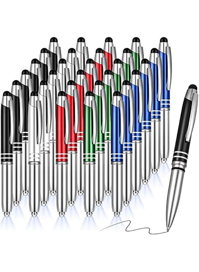 Arabest 30 Pieces LED Ballpoint Pen with Stylus Tip 1.0 mm Black Ink Metal Stylus Pen for Touch Screens, 3 In 1 Multi-Function Capacitive(Multiple Colors) - Image 1