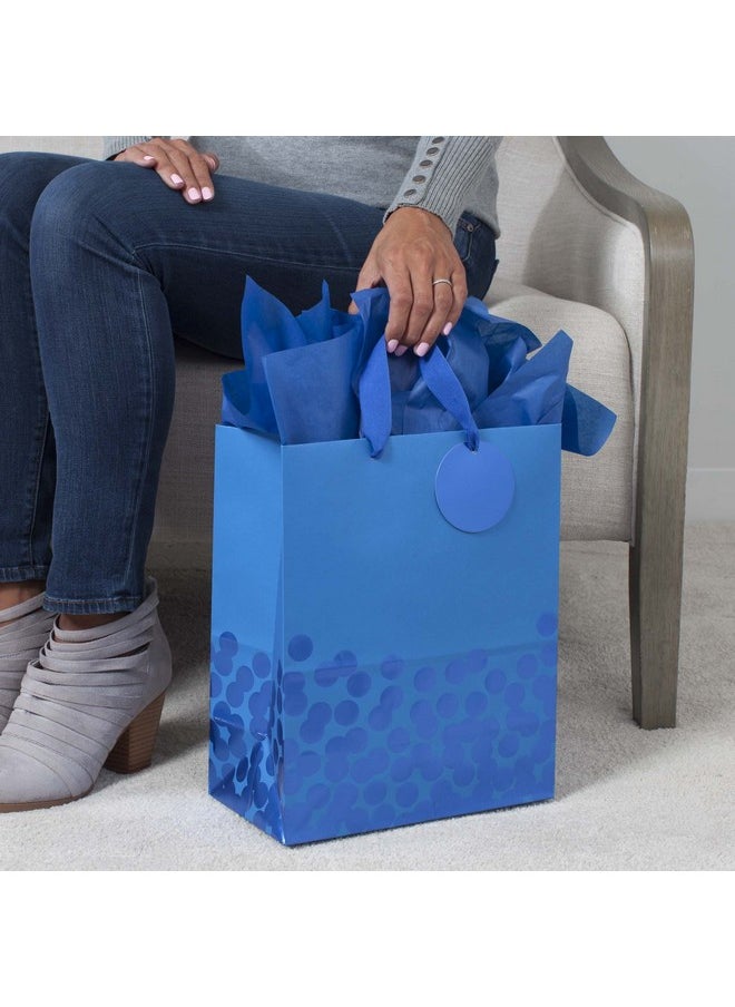 Hallmark Hallmark 13" Large Gift Bag with Tissue Paper (Blue Foil Dots) for Hanukkah, Christmas, Birthdays, Fathers Day, Graduations, and Baby Showers  - Image 2