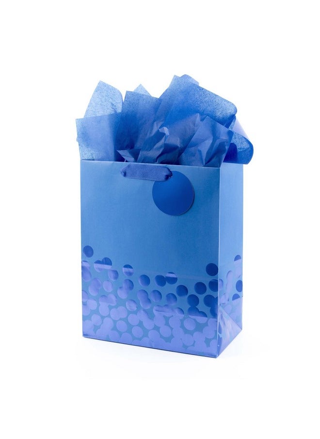 Hallmark Hallmark 13" Large Gift Bag with Tissue Paper (Blue Foil Dots) for Hanukkah, Christmas, Birthdays, Fathers Day, Graduations, and Baby Showers  - Image 1
