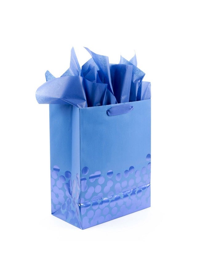 Hallmark Hallmark 13" Large Gift Bag with Tissue Paper (Blue Foil Dots) for Hanukkah, Christmas, Birthdays, Fathers Day, Graduations, and Baby Showers  - Image 4