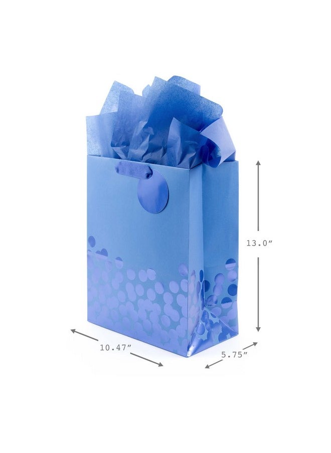 Hallmark Hallmark 13" Large Gift Bag with Tissue Paper (Blue Foil Dots) for Hanukkah, Christmas, Birthdays, Fathers Day, Graduations, and Baby Showers  - Image 3