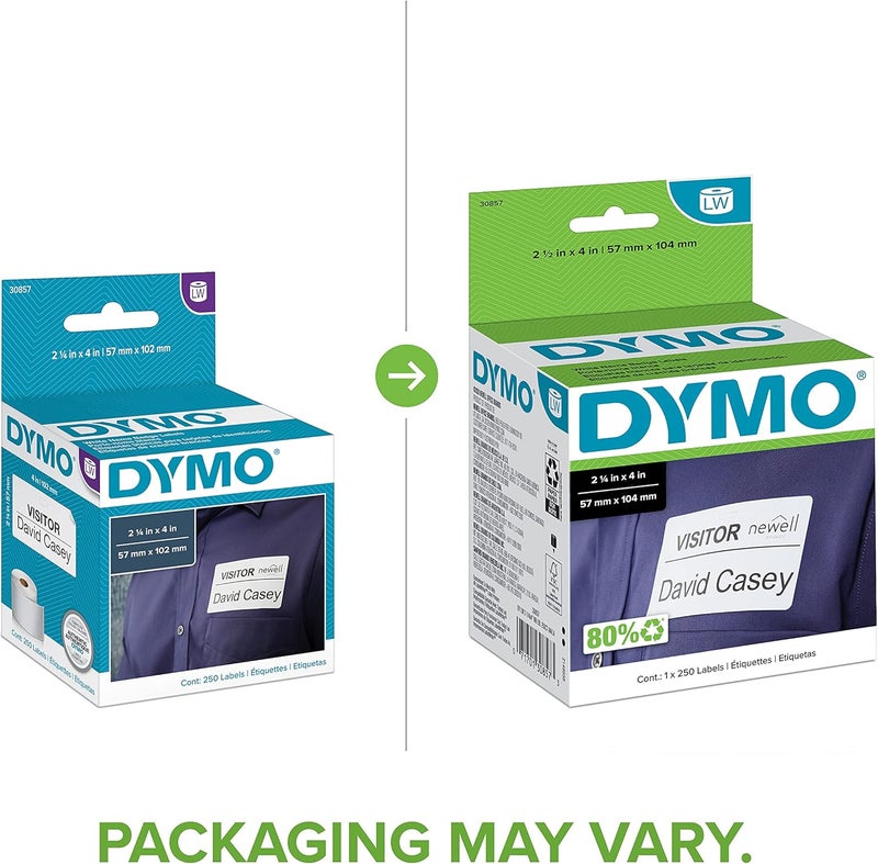 Dymo Authentic LW Name Badge Labels Labels for LabelWriter Printers White 2-1/4" x 4" 1 Roll of 250 - Image 2