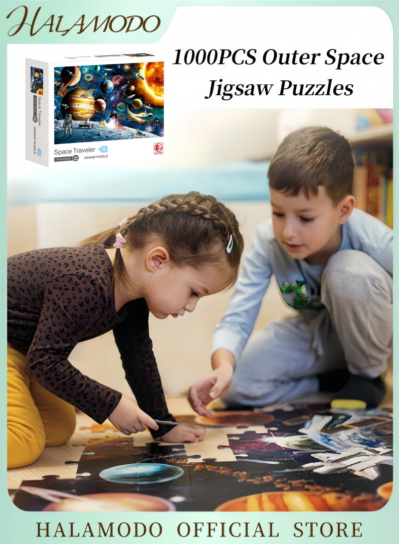 HALAMODO 1000PCS Outer Space Jigsaw Puzzles Space Traveler Solar System Galaxy Exploration Outer Astronaut Challenging Fun Mind Activity for Kids & Adults & Families & Friends - Image 1