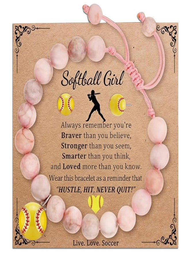 TheClover Softball Bracelet and Softball Earrings Set – Pink Zebra Stone Softball Jewelry, Adjustable Softball Gifts and Softball Team Gifts for Players and Teammates - Image 1