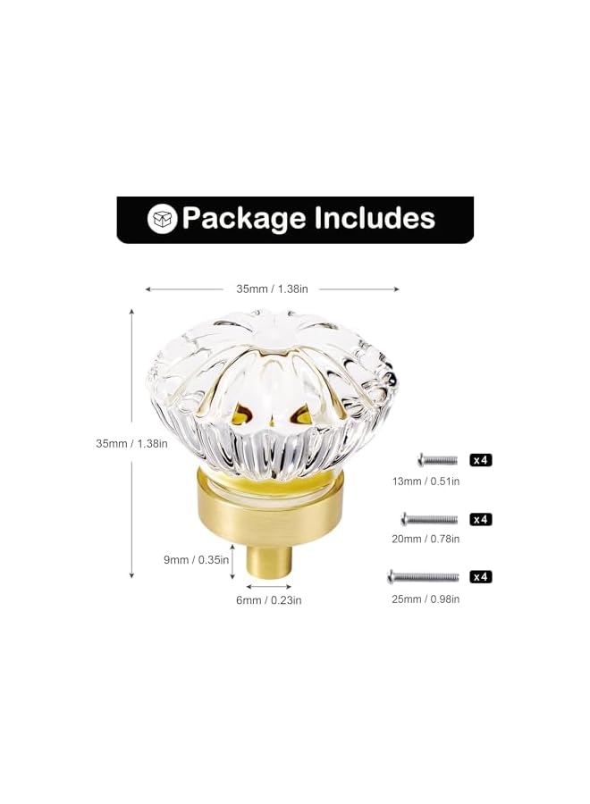 S-TOP Crystal Cabinet Knobs, 4 PCS Brushed Gold Glass Flower Small Pulls, Vintage Retro Drawer Handles for Dresser Wardrobe, Decorative Clear Floral Hardware for Kitchen Cupboard and Closet - Image 3
