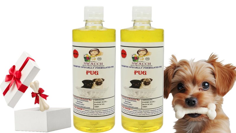 swacch Shampoo | Puppy Safe Shampoo | Pug Dog Shampoo (500ml) (Pack of 2) Lemon + Small White Bone | Dog Chew Bones | Teething chew Toy | Dental Teething | Combo Pack - Image 1