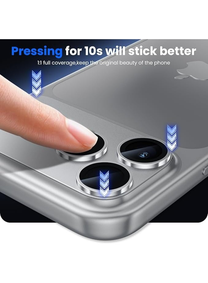 WSKEN for iPhone 17 Pro Max Camera Lens Protector, [Military Grade Shatterproof] [Strong Adhesion] Metal Aluminum Alloy Tempered Glass Camera Screen Protector, Silver - Image 4