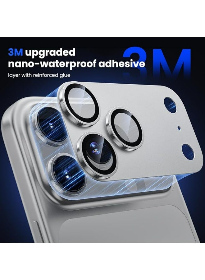 WSKEN for iPhone 17 Pro Max Camera Lens Protector, [Military Grade Shatterproof] [Strong Adhesion] Metal Aluminum Alloy Tempered Glass Camera Screen Protector, Silver - Image 1