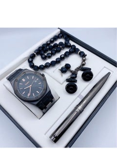 A high-quality, elegant men's watch gift set from Catery, a Black bracelet and a Black dial with the date display