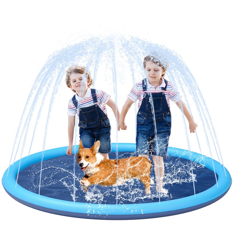 YSJILIDE Non-Slip Large Sprinkler Splash Play Mat Splash Pad for Kids and Dog (Blue  XL-68) - Image 1