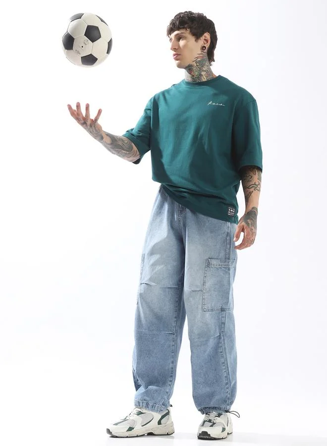 هوبرهولمي جينز باراشوت رجالي مريح بقصة واسعة وخصر متوسط بتلاشي ثقيل