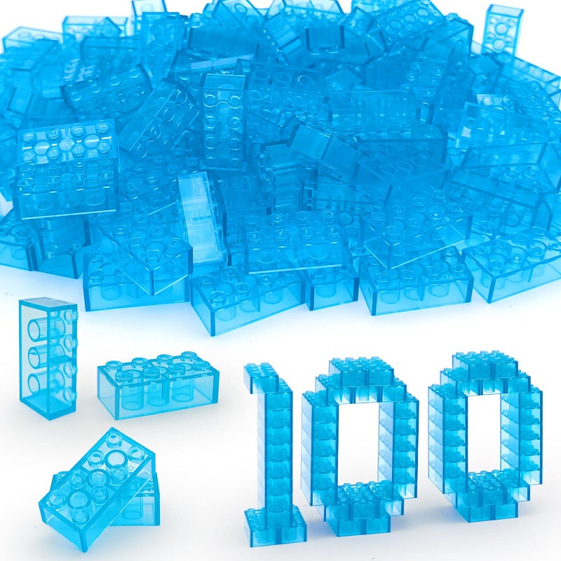 ZHX 100PCS Classic Transparent Building Bricks 2x4 Fully Transparent Bulk Bricks Parts and Pieces Compatible with Major Brands Creative Play Set Block Toy Gift for Aged 3 Transparent Blue - Image 3