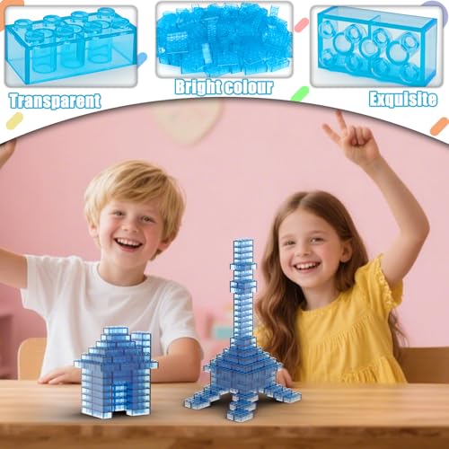 ZHX 100PCS Classic Transparent Building Bricks 2x4 Fully Transparent Bulk Bricks Parts and Pieces Compatible with Major Brands Creative Play Set Block Toy Gift for Aged 3 Transparent Blue - Image 5