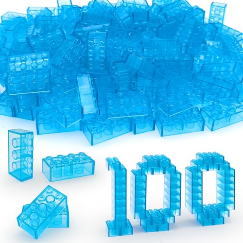 ZHX 100PCS Classic Transparent Building Bricks 2x4 Fully Transparent Bulk Bricks Parts and Pieces Compatible with Major Brands Creative Play Set Block Toy Gift for Aged 3 Transparent Blue - Image 1