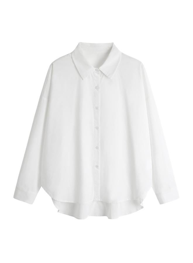 Autumn New Fat Girl Plus Size Women's Solid Color Loose Korean Style Simple Long Sleeve Base Cotton Shirt 6 700