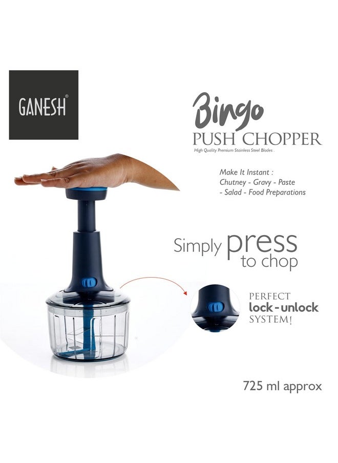 GANESH Manual Hand Press Bingo Push Chopper with 3 Blades for Effortless Chopping Vegetables & Fruits (Assorted, 725 ml, Plastic) - pzsku/Z7D7C021D7568157C8690Z/45/_/1740118876/90eab359-86d0-4f10-a669-04d1597314c9