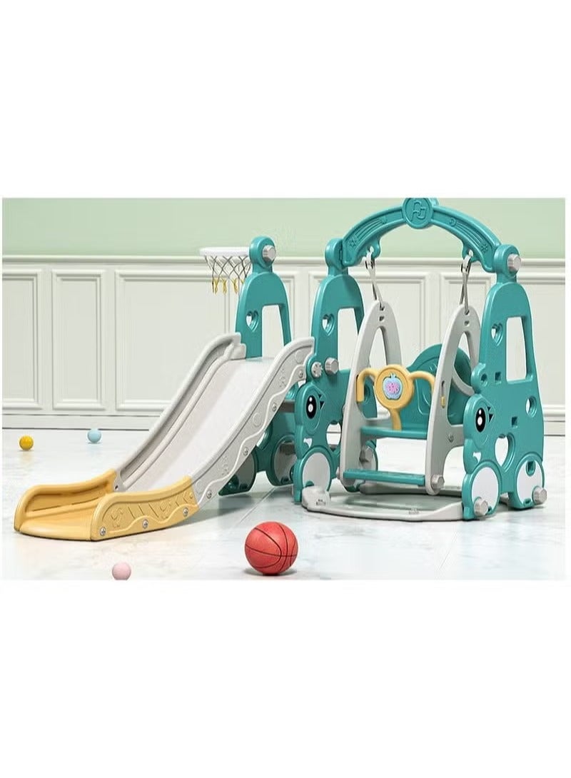 فول جوي مجموعة ملعب داخلي وخارجي للأطفال الصغار، مجموعة زحليقة وأرجوحة  3 في 1 للأطفال، مجموعة لعب زحليقة وأرجوحة مستقلة للأطفال مع طوق كرة سلة - Image 1