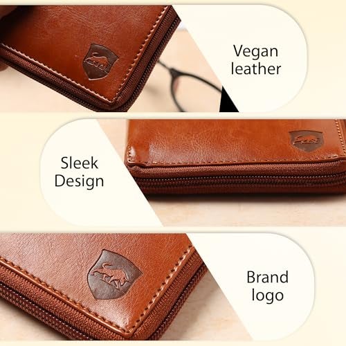 SAMTROH Denim Solid Zipper Round Chain Vegan Leather Wallet for Men & Women I 3 Card Slots I 2 Currency & 2 Secret Compartments I 1 Coin Pocket (Tan) - Image 5