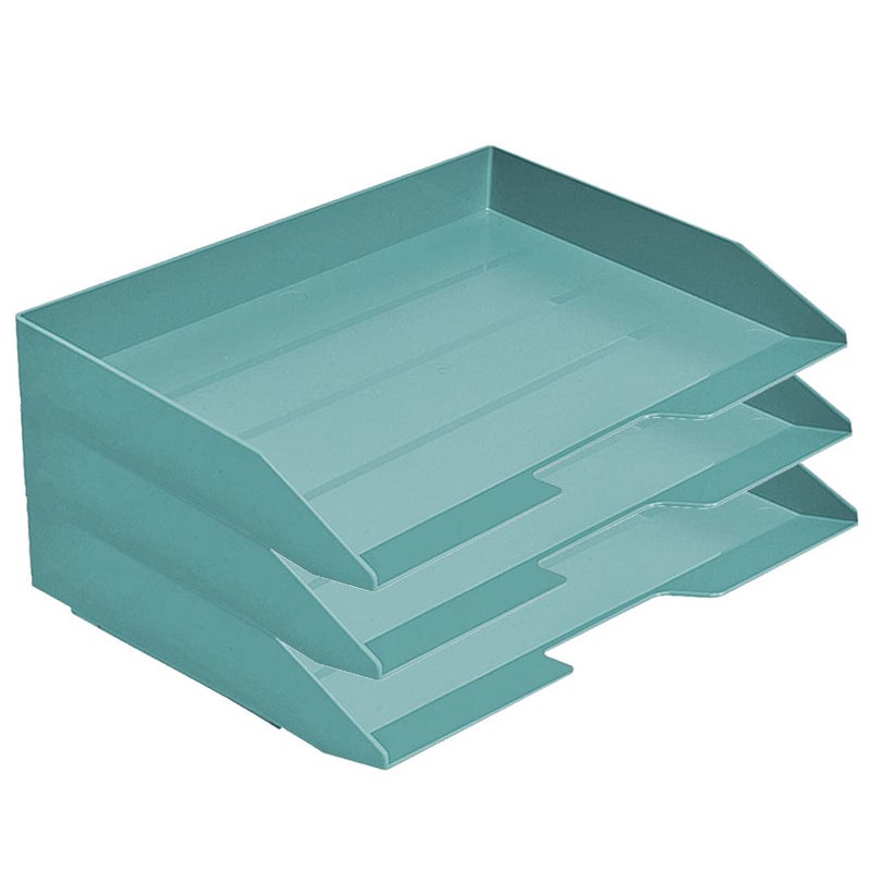 Acrimet Stackable Letter Tray 3 Tier Side Load Plastic Desktop File Organizer Solid Green Color