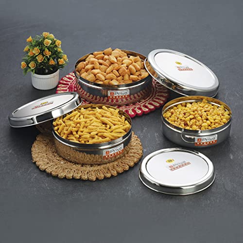 Priya Stainless Steel Flat Canisters/Puri Dabba/Storage Containers – Set of 3 (No.10 to No.12, 900ml, 1100ml, 1650ml), Airtight, Rust-Resistant, Durable Kitchen Storage Jars – Silver - Image 4
