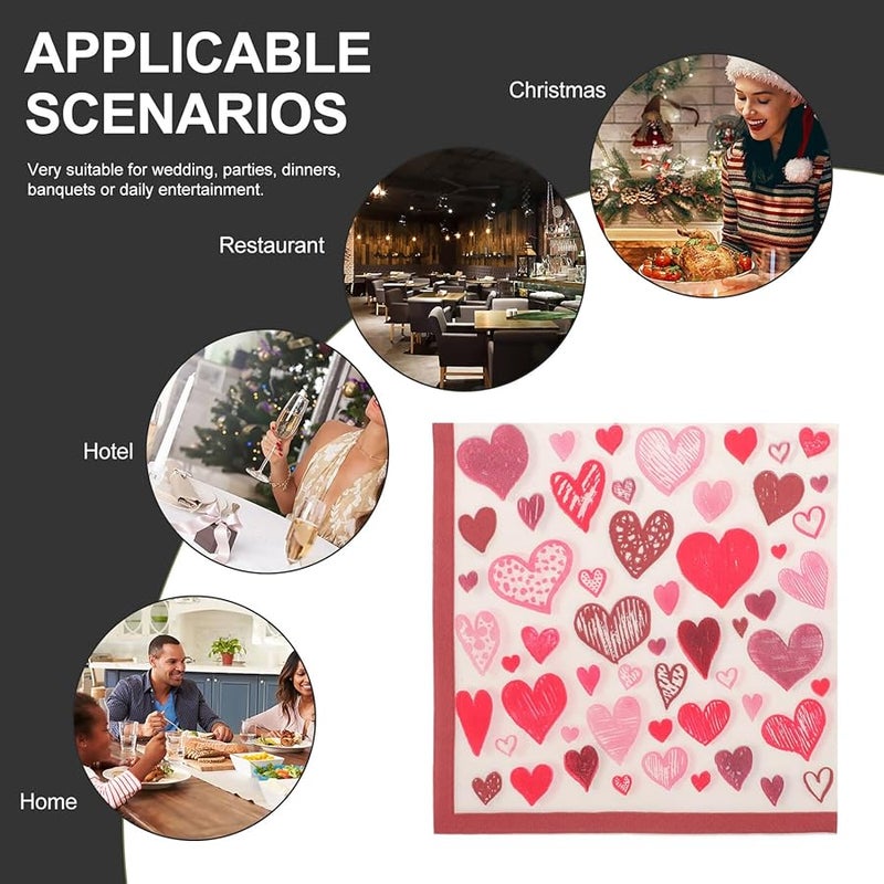 مناديل ورقية وردية على شكل قلب لعيد الحب 40 ورقة ناعمة وماصة لحفلات الزفاف والذكرى السنوية - Image 5