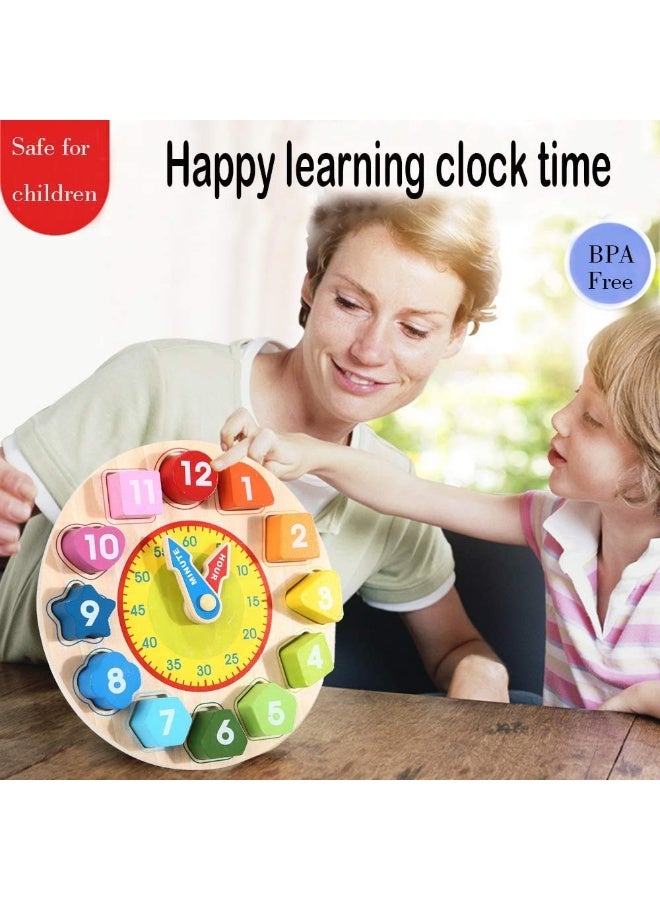 Wooden Shape Sorting Clock Toy with Numbers and Shapes Teaching Time Educational Gifts for Children - Image 2