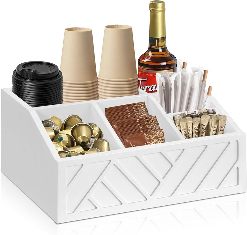 Ukonvi Wood Coffee Station Accessories - Coffee Bar Decor Organizer, Pod Syrup Holder, Condiment Organizer for Countertop (White) - Image 1
