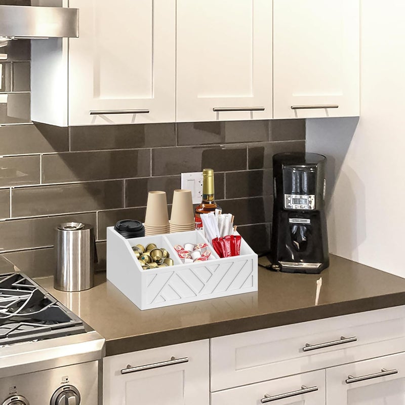 Ukonvi Wood Coffee Station Accessories - Coffee Bar Decor Organizer, Pod Syrup Holder, Condiment Organizer for Countertop (White) - Image 2