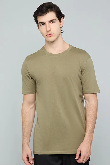 أر أند بي Solid T-Shirt with Crew Neck and Short Sleeves