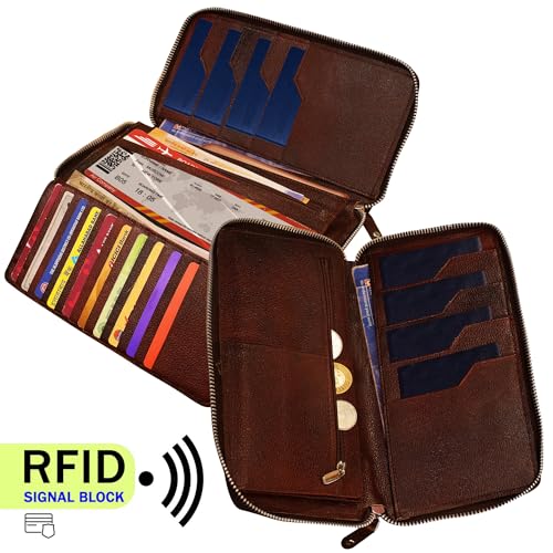 ABYS Genuine Leather RFID Protected Passport Holder||Card Holder||Debit Card Holder||Card Case with Metallic Zip Closure for Men & Women - Image 3