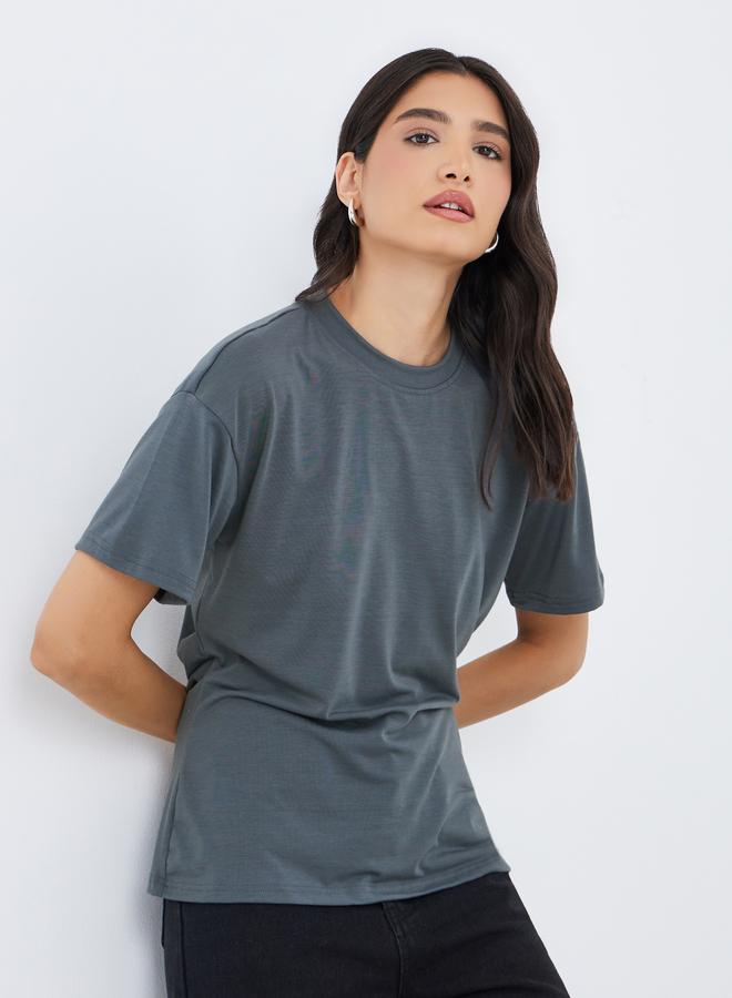 Take Two Back Split Hem Detail Oversized T-Shirt - Image 1