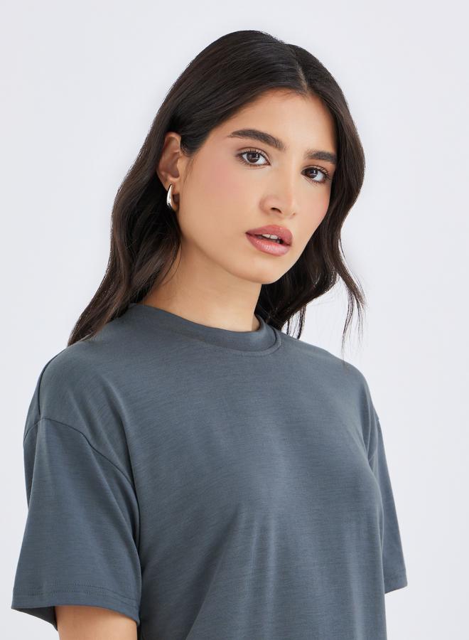 Take Two Back Split Hem Detail Oversized T-Shirt - Image 3