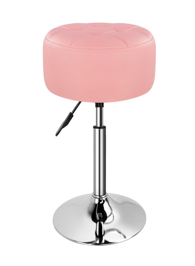 BFTOU Pink 4.9-inch Thickened Vanity Stool Round PU Leather Swivel Height Adjustable Makeup Chair Ottoman for Bedroom Living Room SPA Salon Shop Small - Image 1