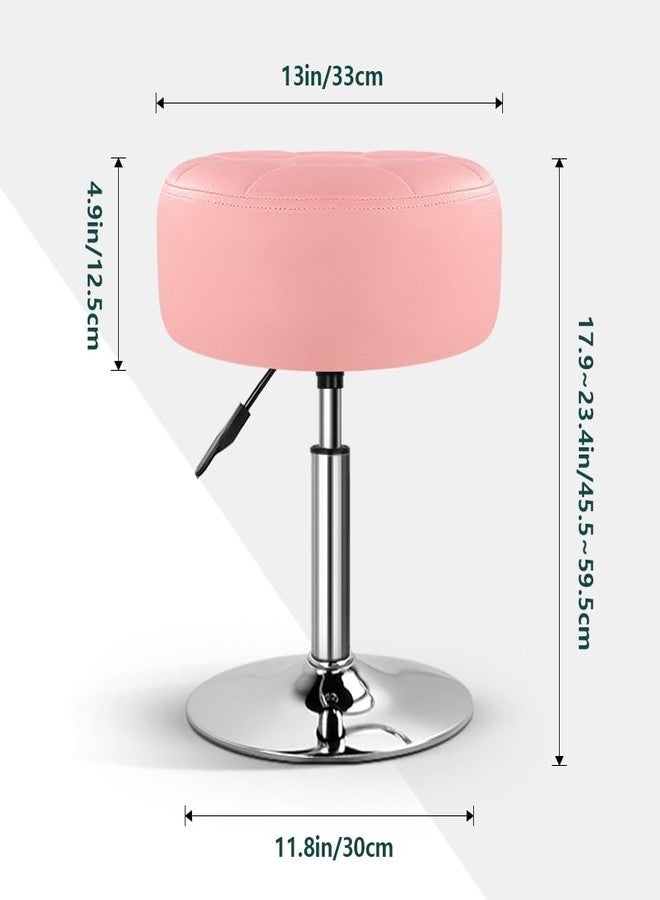 BFTOU Pink 4.9-inch Thickened Vanity Stool Round PU Leather Swivel Height Adjustable Makeup Chair Ottoman for Bedroom Living Room SPA Salon Shop Small - Image 3