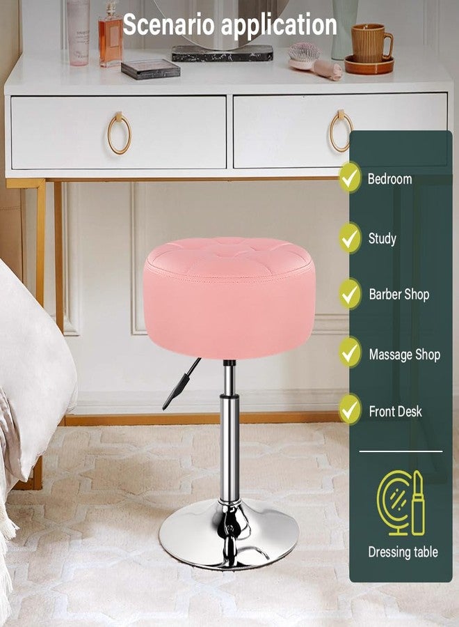 BFTOU Pink 4.9-inch Thickened Vanity Stool Round PU Leather Swivel Height Adjustable Makeup Chair Ottoman for Bedroom Living Room SPA Salon Shop Small - Image 2