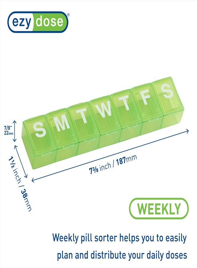 EZY DOSE Weekly (7-Day) Pill Case, Medicine Planner, Vitamin Organizer Box, Convenient and Easy to Use, X-Large Compartments, Travel Friendly, Green, BPA Free - Image 2
