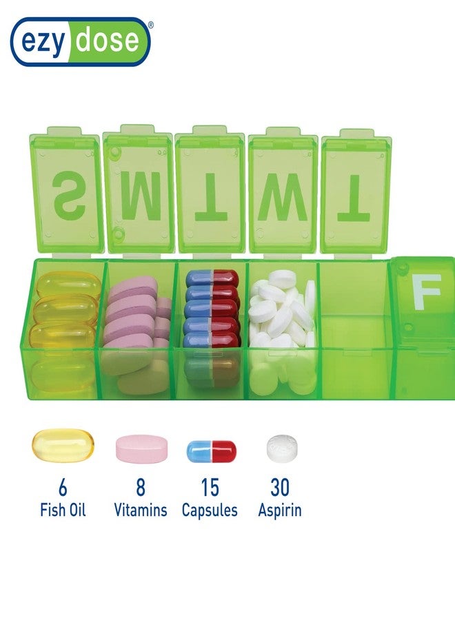 EZY DOSE Weekly (7-Day) Pill Case, Medicine Planner, Vitamin Organizer Box, Convenient and Easy to Use, X-Large Compartments, Travel Friendly, Green, BPA Free - Image 3
