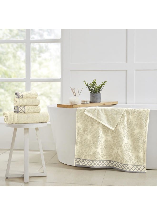 Modern Threads 6-Piece Damask Jacquard/Solid Ultra Soft 550GSM 100% Combed Cotton Towel Set with Embellished Borders [Ivory] - Image 2