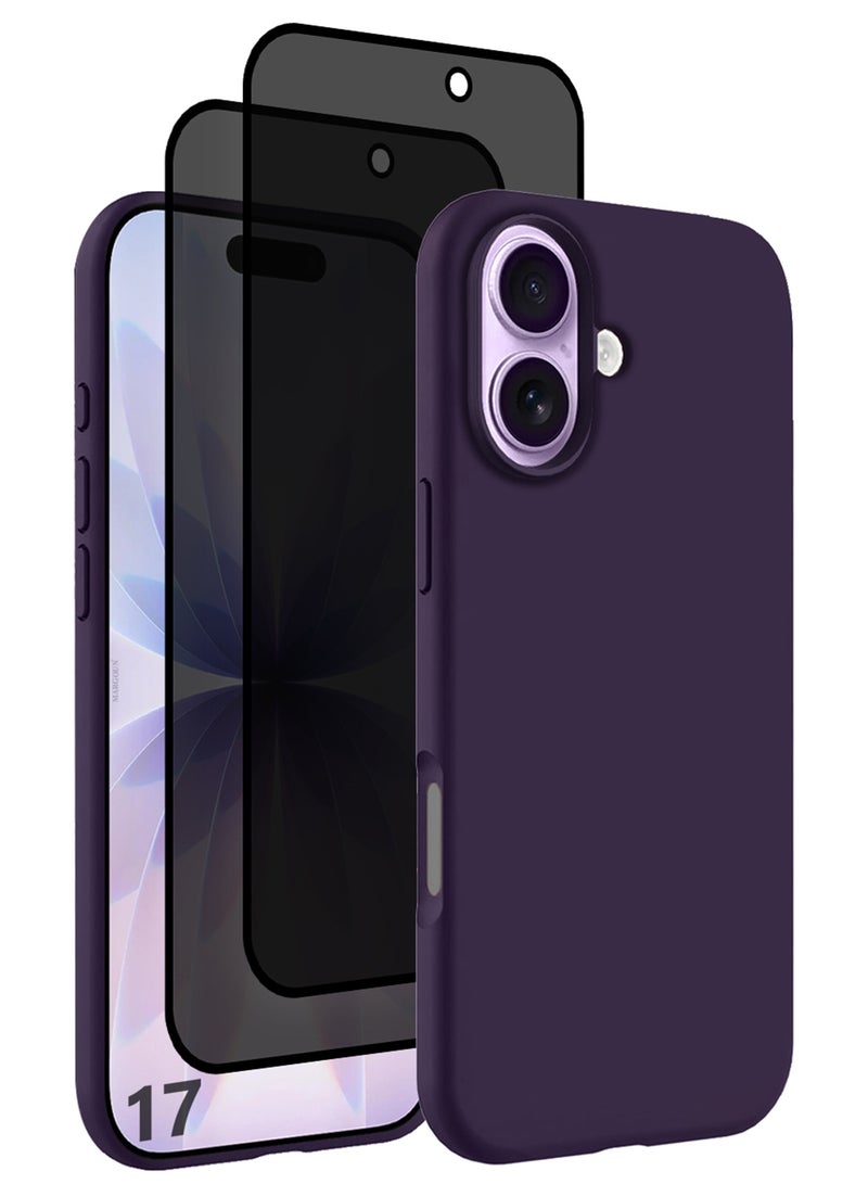 CATANES 3 Packs Silicone Protective Phone Case for iPhone 17 - Soft Anti-Scratch Microfiber Lining Ultra Slim Drop Protection Phone Cover with Two Privacy Screen Protectors - Purple - Image 1