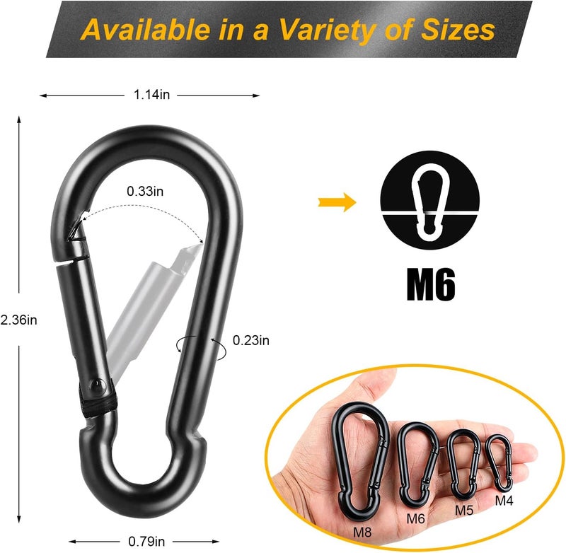 DELSWIN 8 Pcs Carabiner Clip Spring Snap Hook - M6 2.36 Inch Heavy Duty Snap Hooks Quick Link for Hiking Camping Fishing Swing Hammock, 270lbs Capacity - Image 2
