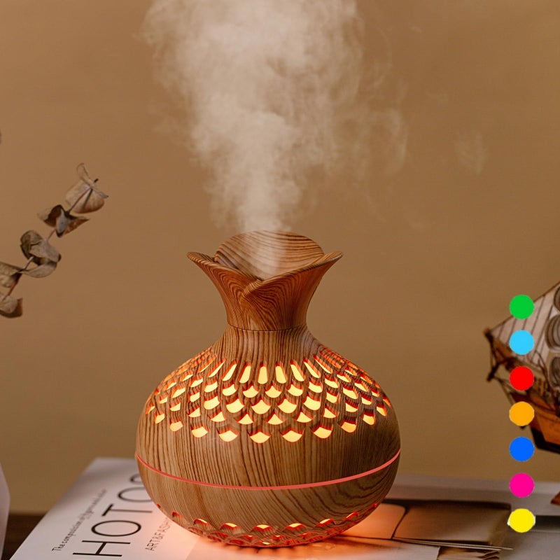 Vromoon Colorful Cool Mini Humidifier, Flower Shape USB Personal Desktop Humidifier for Car, Office Room, Bedroom,etc. 2 Mist Modes, 7 colors,Super Quiet (Lightwood) - Image 1
