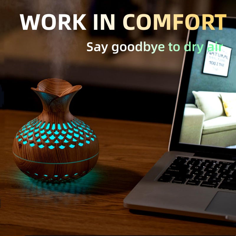 Vromoon Colorful Cool Mini Humidifier, Flower Shape USB Personal Desktop Humidifier for Car, Office Room, Bedroom,etc. 2 Mist Modes, 7 colors,Super Quiet (Lightwood) - Image 3